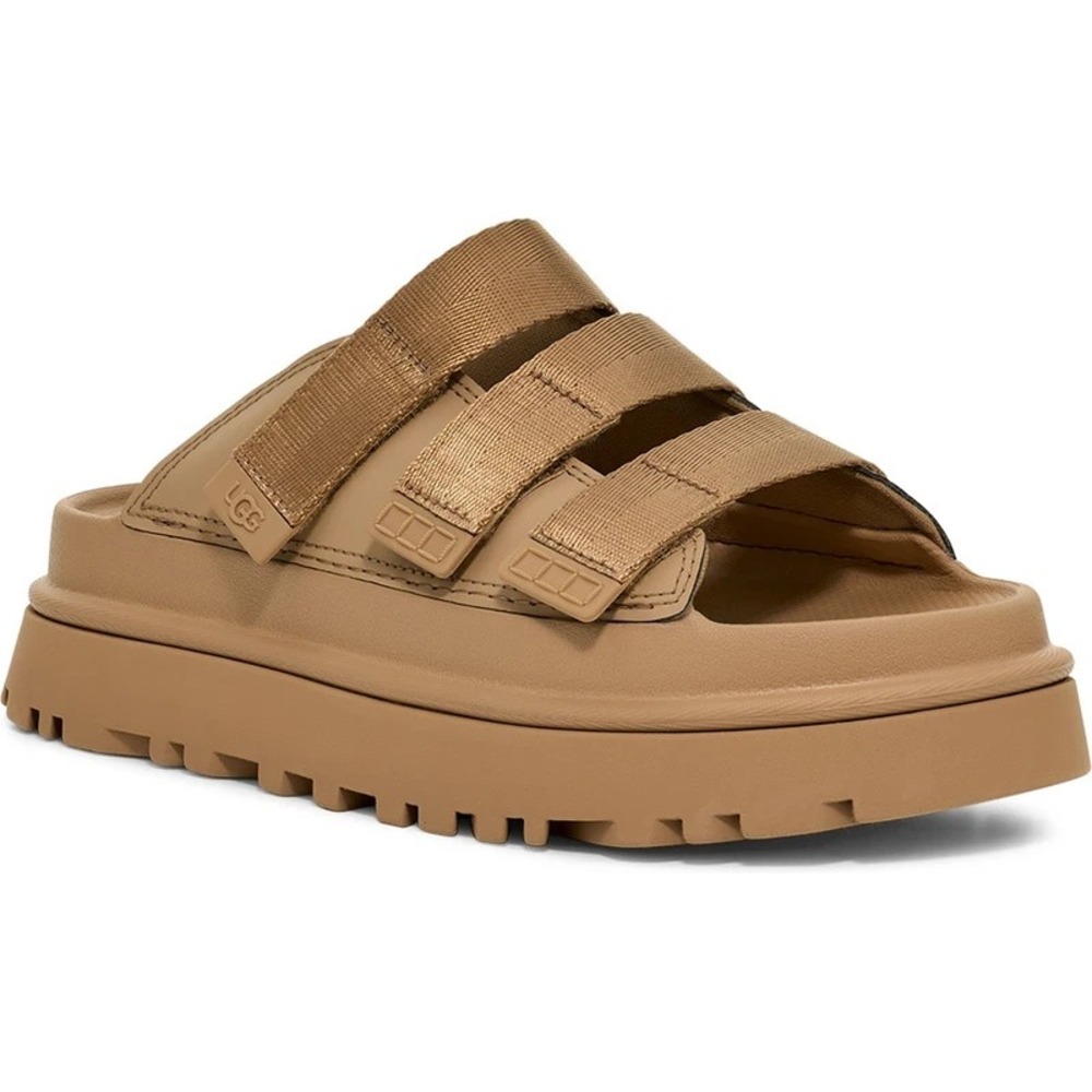 UGG Goldenglow Slide Sandals Kids Sz 4 Dark Sand Adjustable Strap Platform Shoes